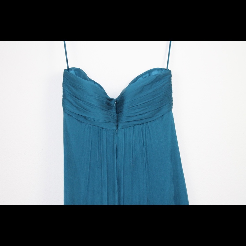 Amsale 100% Silk Teal Strapless Maxi Dress Size 4 - Picture 7 of 9
